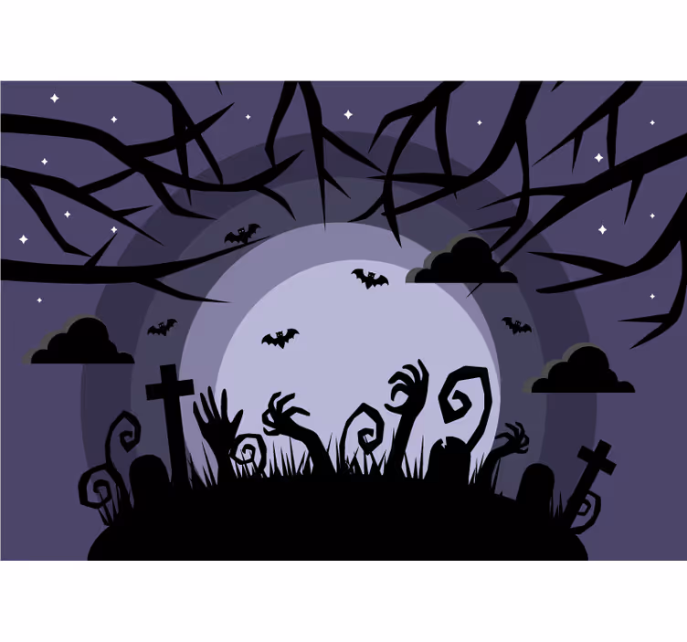 Mural de parede halloween cena de cemitério assombrado - TenStickers