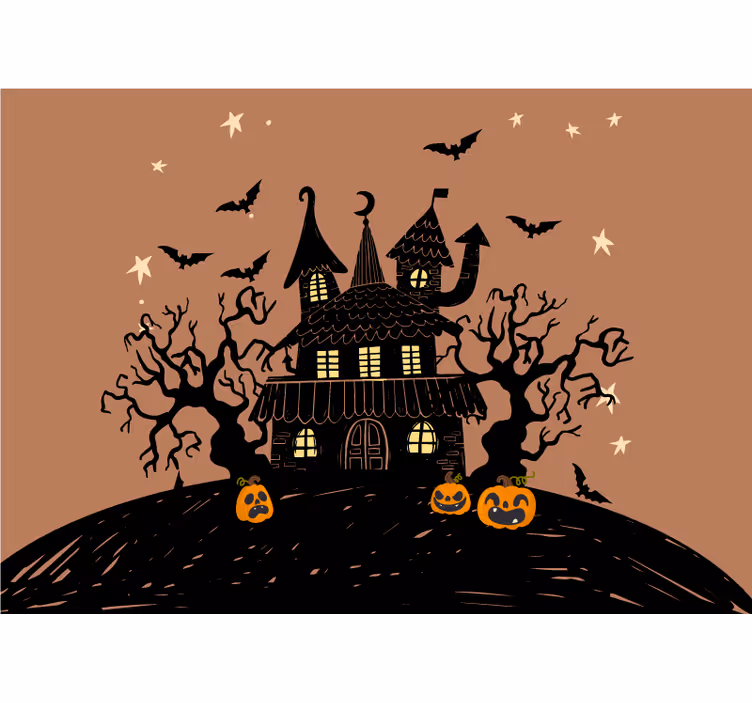 Mural de parede halloween castelo de abóbora assombrado - TenStickers