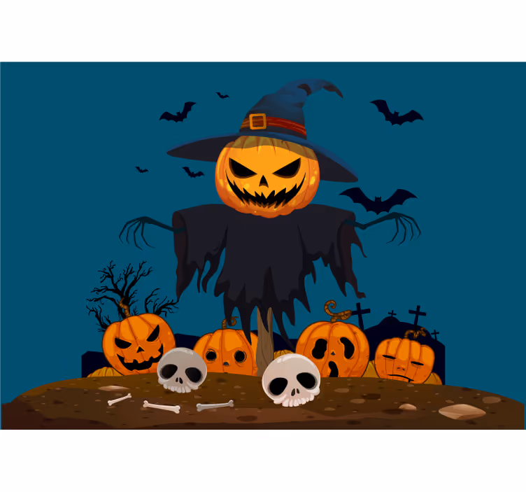 Mural de parede halloween espantalho de abóbora assustador - TenStickers