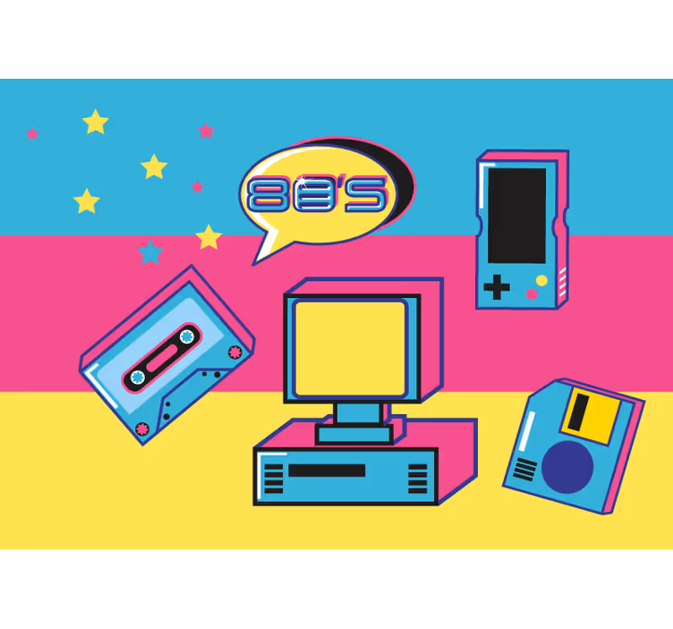 Mural de parede de arte urbana com elementos de jogos retrô - TenStickers