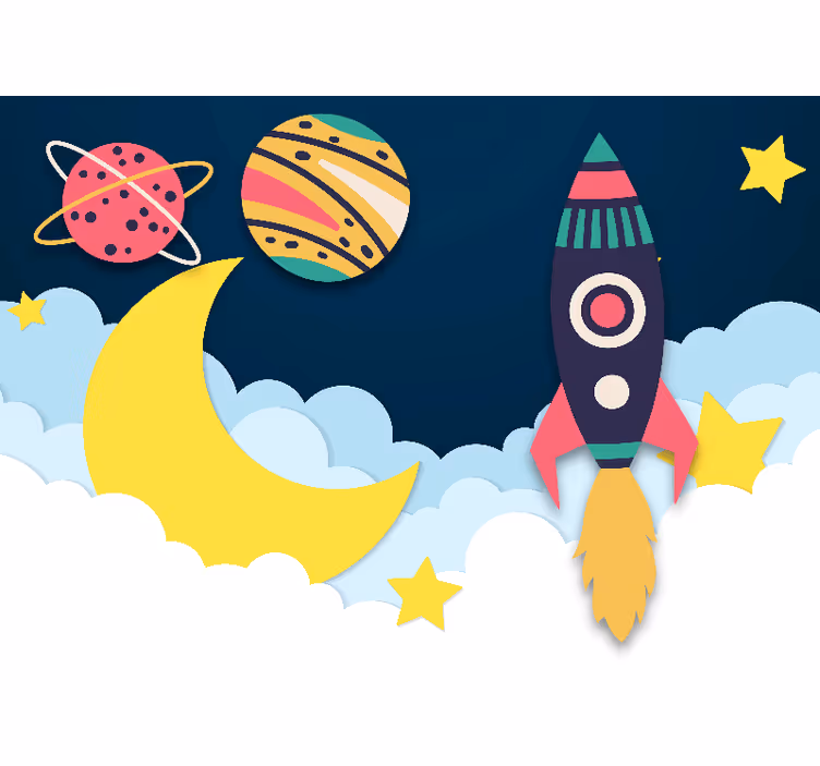 Mural de parede fantasía foguete entre planetas - TenStickers