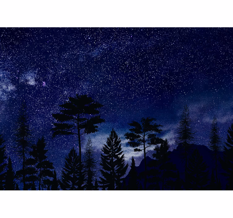 Mural de parede céu silhuetas de floresta estrelada - TenStickers