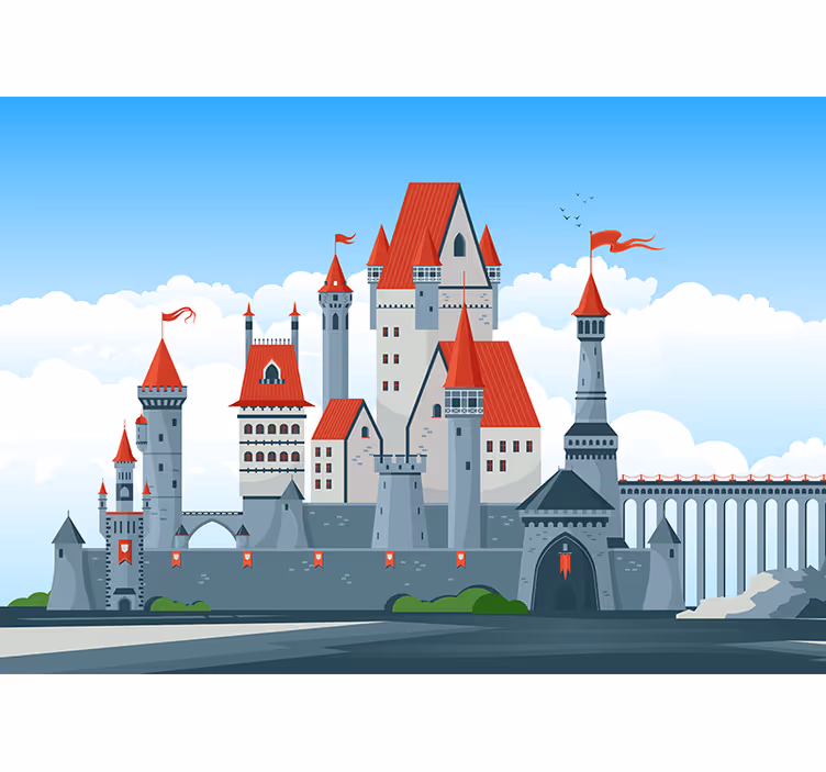 Mural de parede fantasía castelo com telhados vermelhos - TenStickers