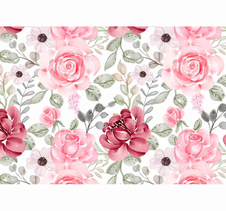 Fotomurais flores Rosas vintage e folhas sobre um fundo branco - TenStickers