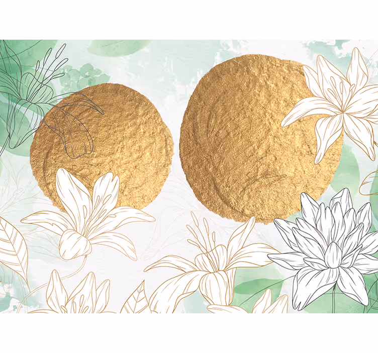 Fotomurais flores com acentos florais dourados - TenStickers