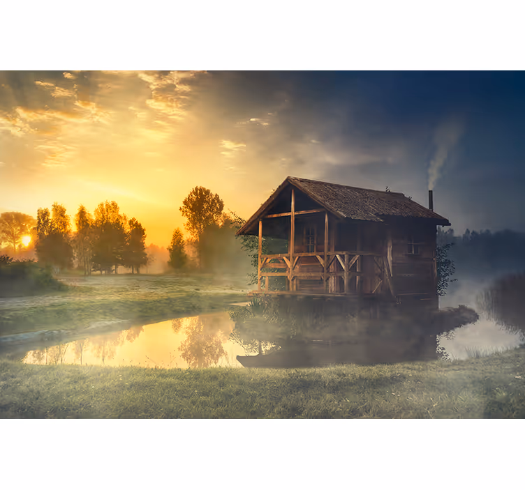 Fotomurais de paisagens pôr do sol serene na cabana - TenStickers