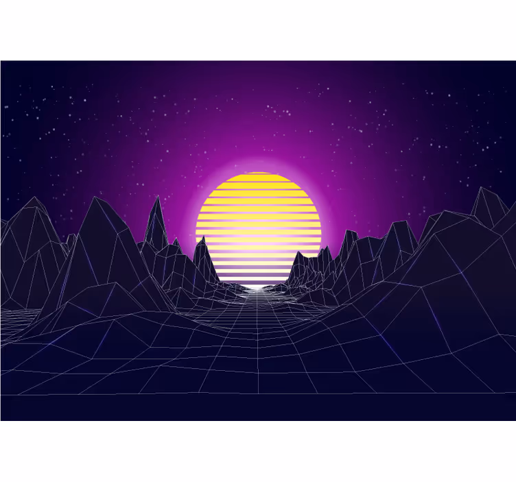 Mural de parede abstrato pôr do sol geométrico nas montanhas - TenStickers
