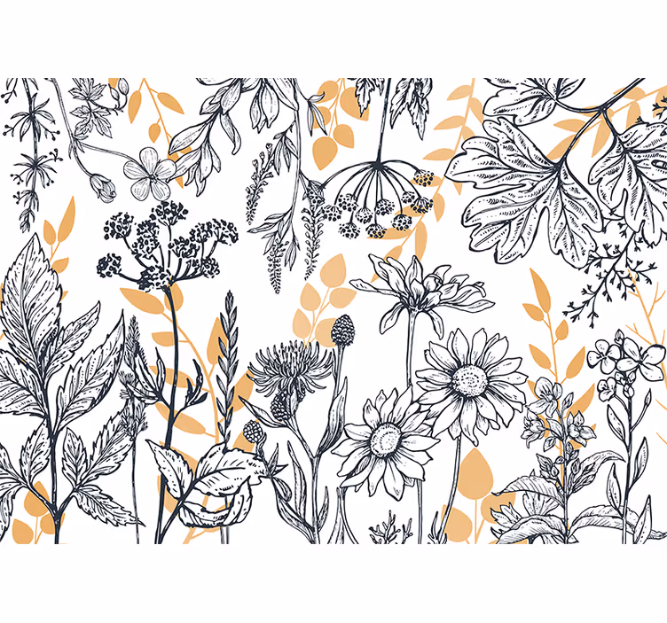 Fotomurais flores ilustração de contorno botânico - TenStickers