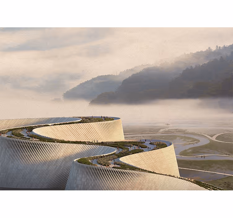 Fotomurais de paisagens com formas arquitetônicas curvas - TenStickers