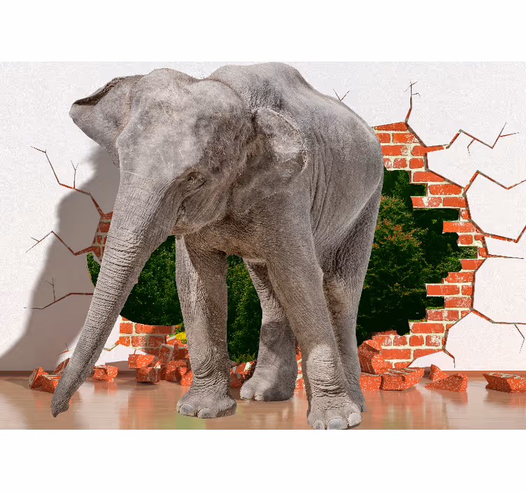 Murais de parede 3d elefante quebrando parede - TenStickers