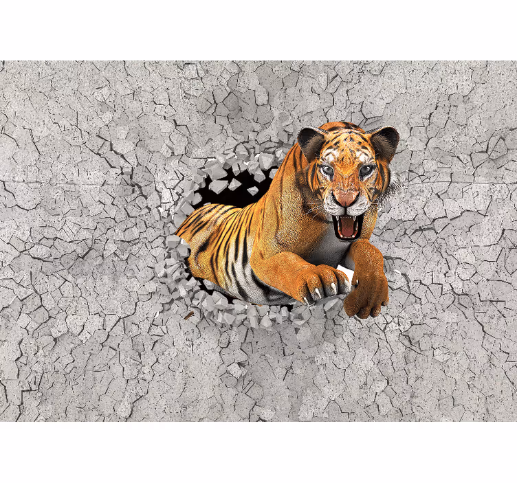 Mural de parede animais tigre rompendo a parede - TenStickers