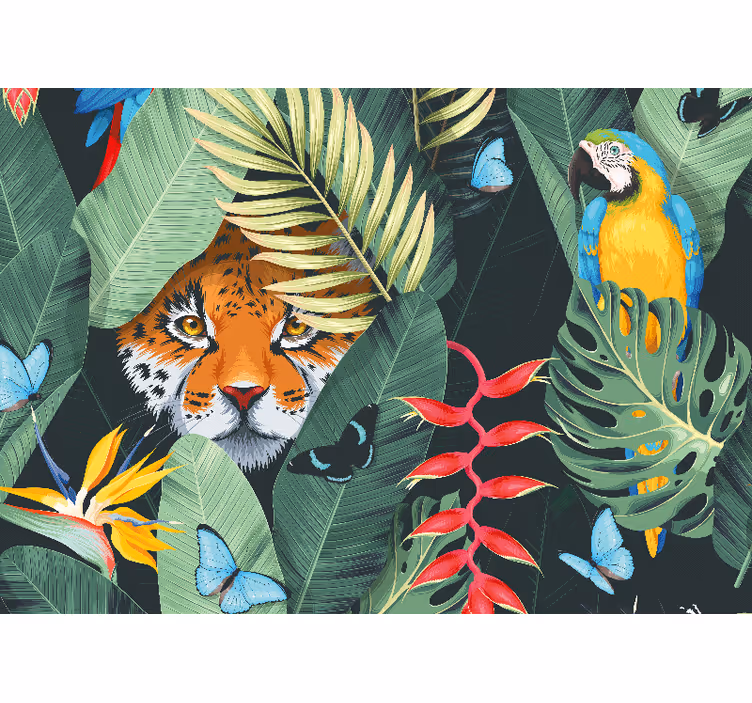 Mural de parede animais tigre e papagaio - TenStickers
