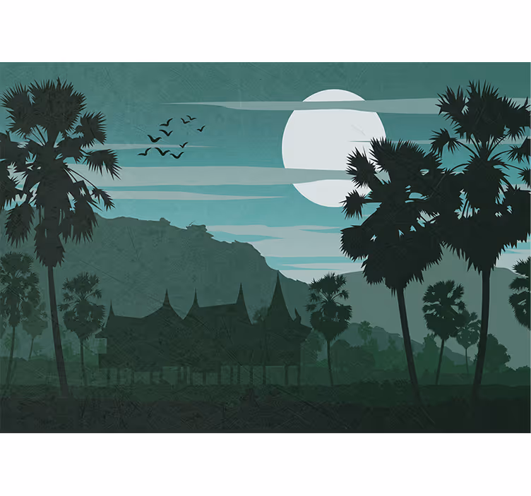 Mural de parede bosques palmeiras ao luar - TenStickers