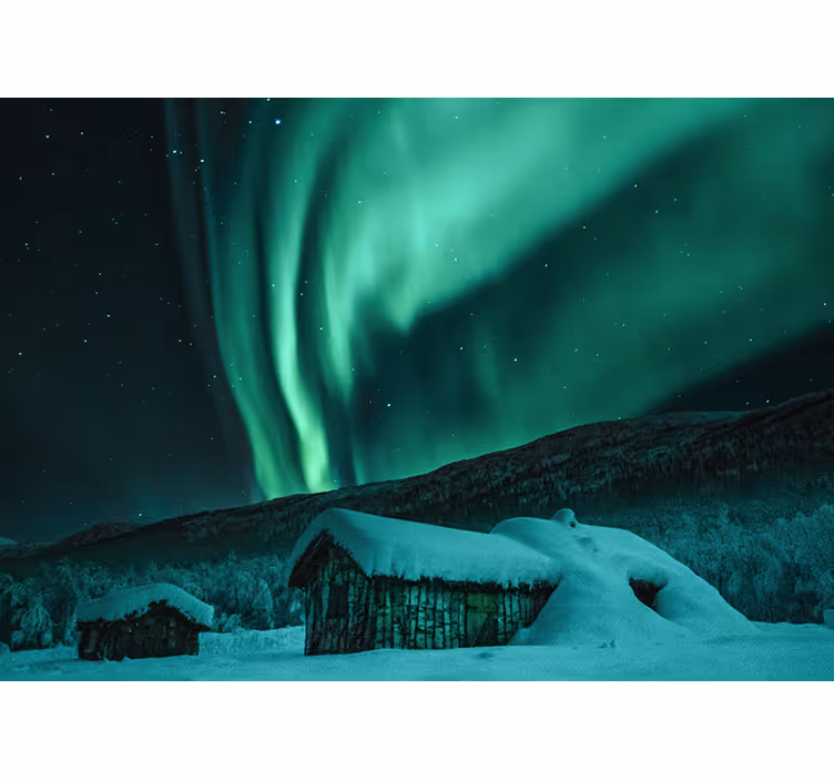 Mural de parede montanha paisagem nevada aurora - TenStickers