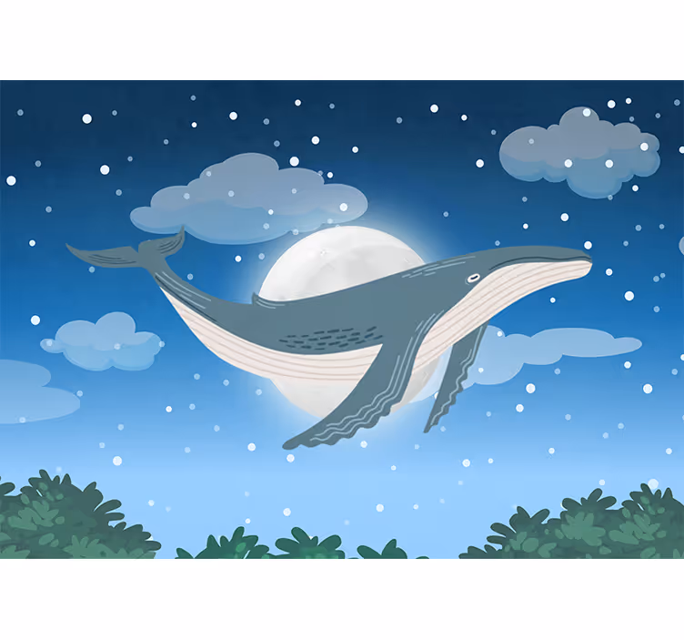 Mural de parede animais baleia sob a luz da lua - TenStickers