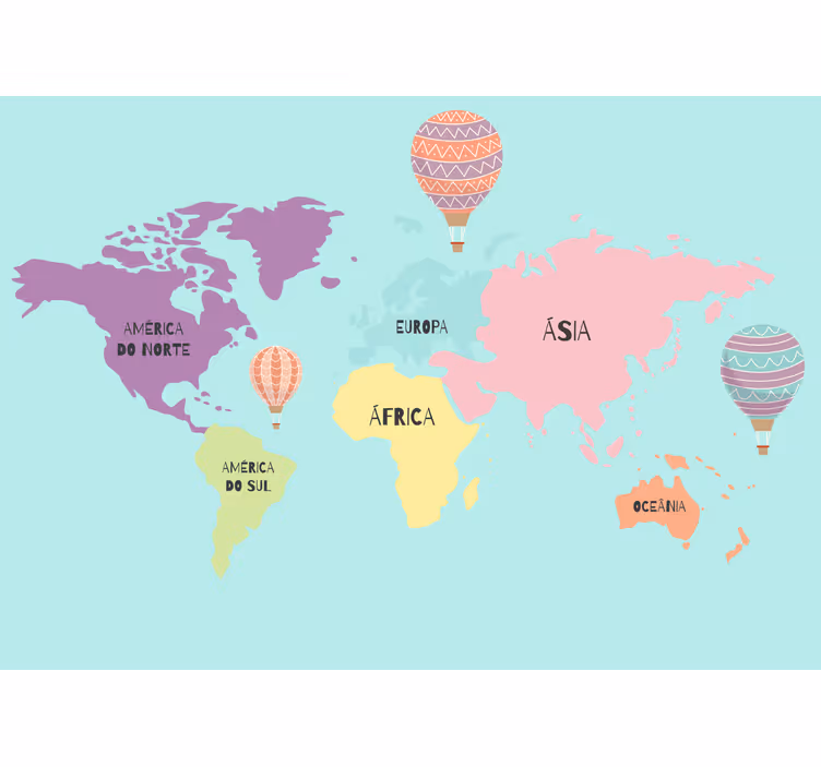 Mural de parede mapa mundial design nórdico com balões - TenStickers