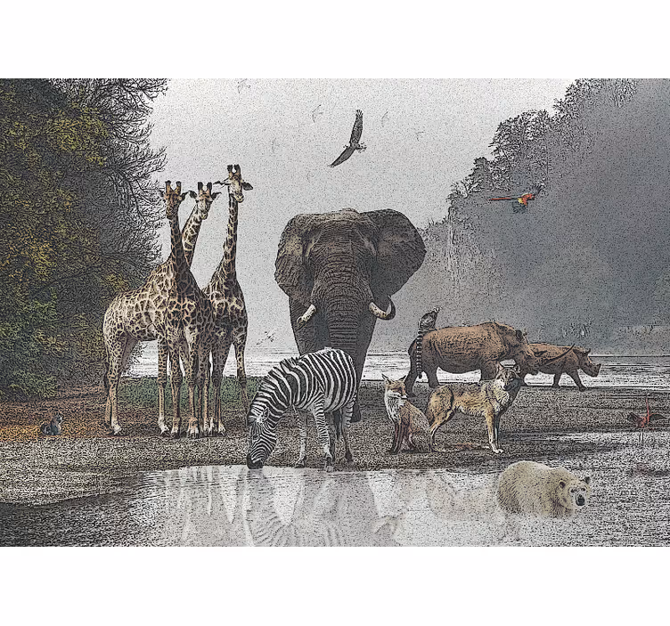 Fotomural selva cena de animais selvagens - TenStickers