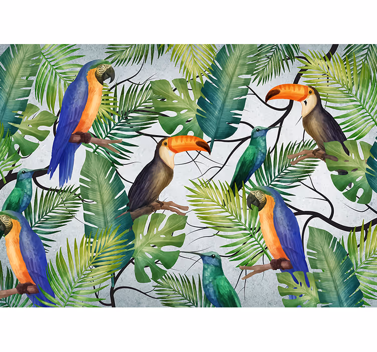 Fotomurais de paisagens árvores com pássaros tropicais - TenStickers