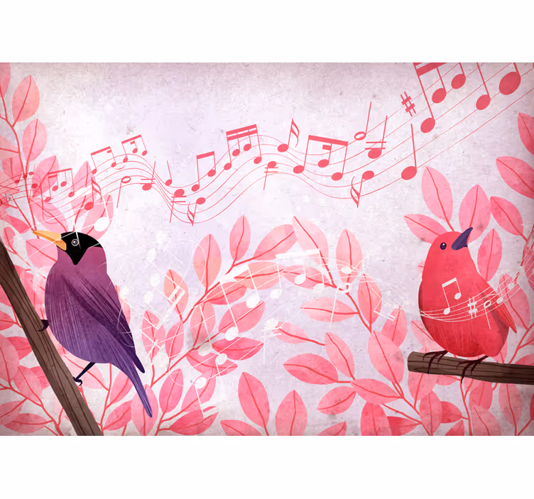 Mural de parede animais pássaros musicais cantando - TenStickers