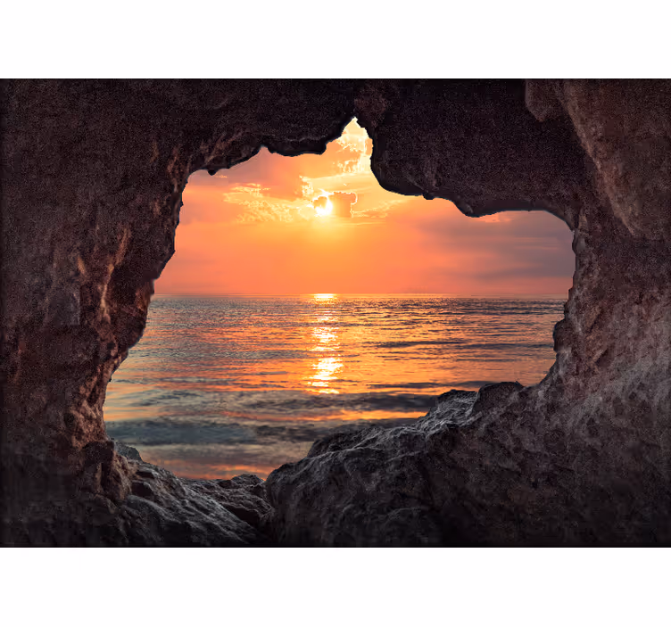 Murais de Parede 3D Efeito visual caverna nascer do sol oceano - TenStickers