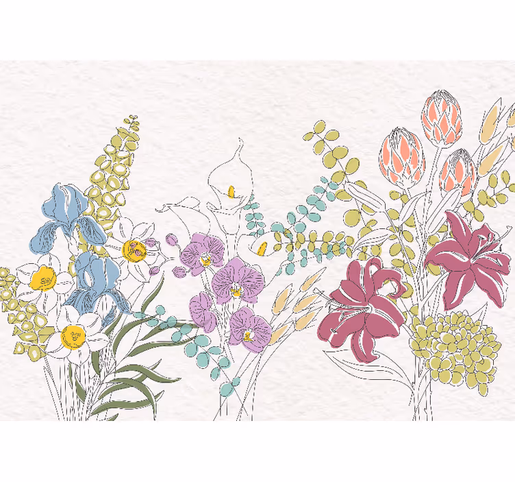 Mural de parede flores desenhadas - TenStickers