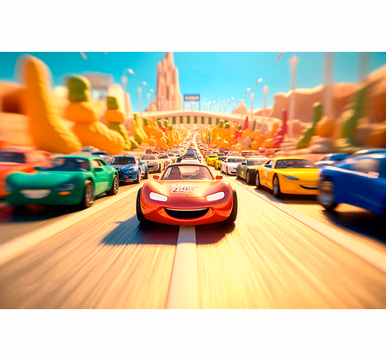 Mural de parede carros corrida de carro animado - TenStickers