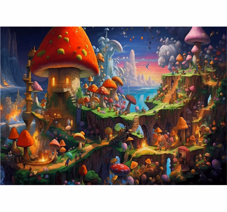 Mural de parede juvenil mundo dos Cogumelos - TenStickers