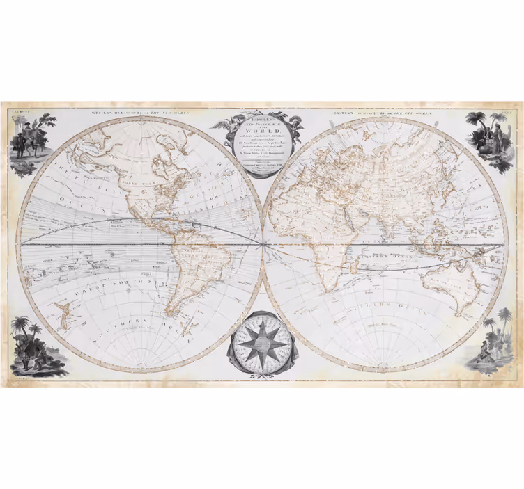 Mural de parede escritório mapa Mundial Vintage Aquarela - TenStickers