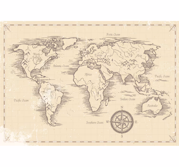 Mural de parede escritório mapa do mundo antigo. Esta é uma repre - TenStickers
