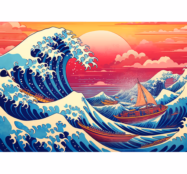 Arte clássica com cores saturadas de onda japonesa - TenStickers