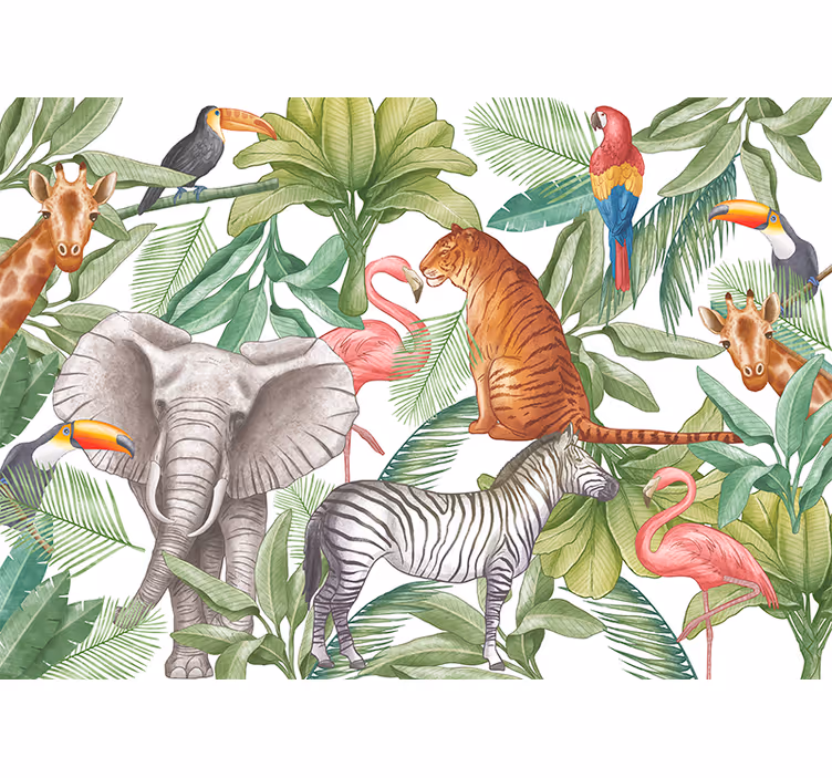 Fotomural selva projeto de animais aquarela - TenStickers