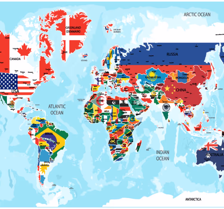 Mapa-múndi com bandeiras fotomural mapa-múndi - TenStickers
