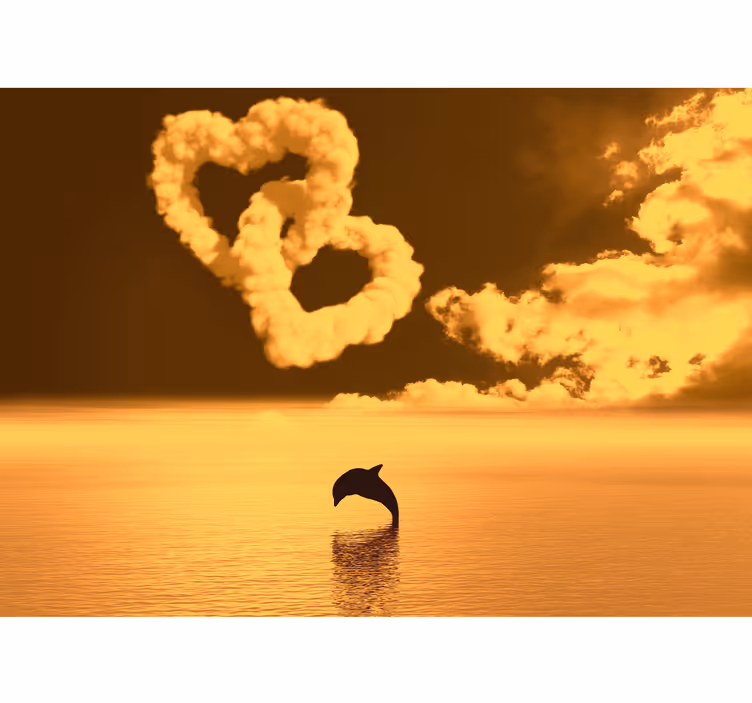 Fotomurais de paisagens Nuvens em forma de coração e golfinhos - TenStickers