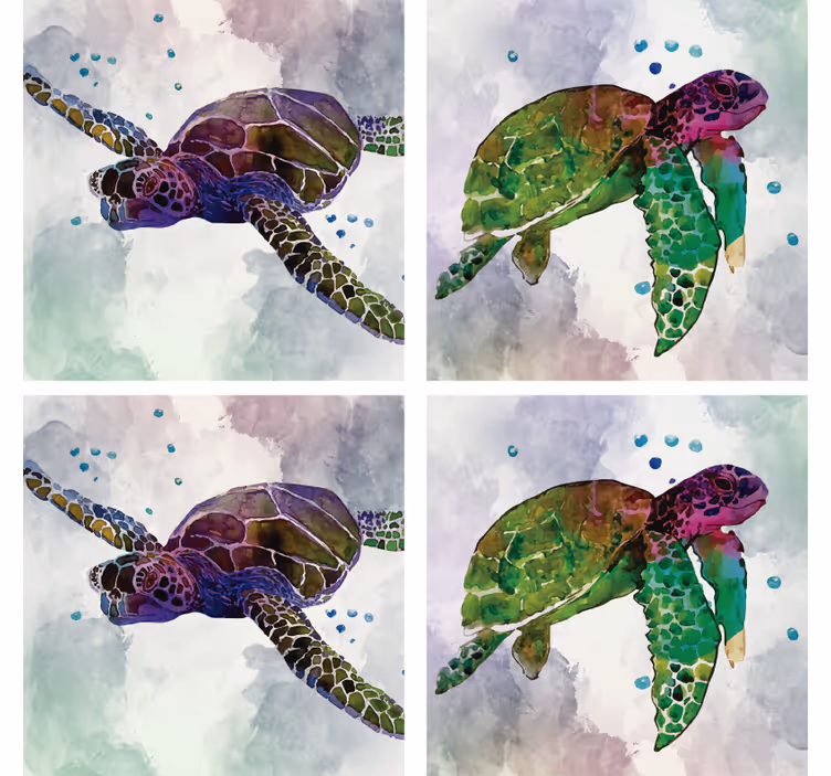 Bases para copos vintage tartarugas marinhas coloridas - TenStickers