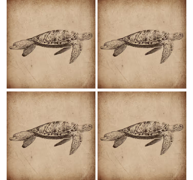 Base para copos vintage ilustração de tartaruga - TenStickers