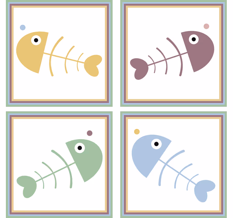 Bases para copos esqueletos de peixes coloridos - TenStickers