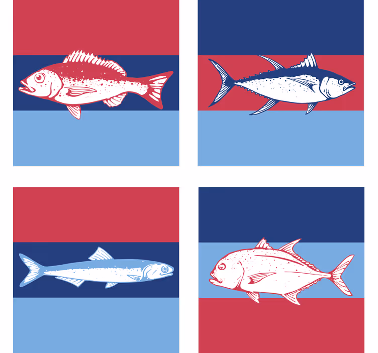 Bases para copos ilustrações estilizadas de peixes - TenStickers