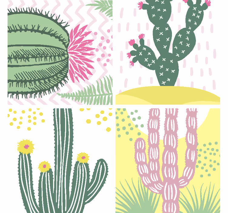 Bases para copos com estampa de cacto vibrante - TenStickers