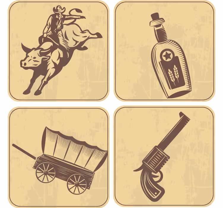 Bases para copos vintage arte vintage de rodeio cowboy - TenStickers
