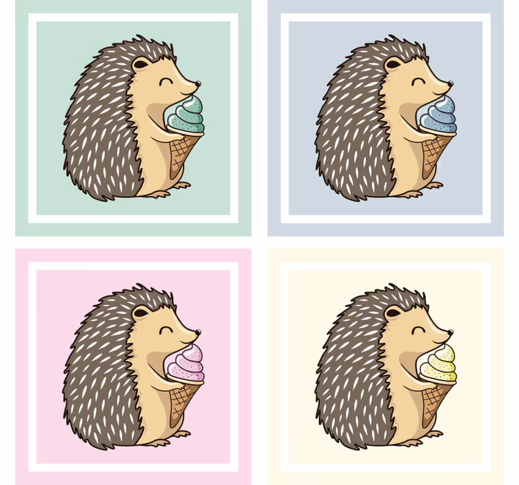 Bases para copos ouriço saboreando sorvete - TenStickers