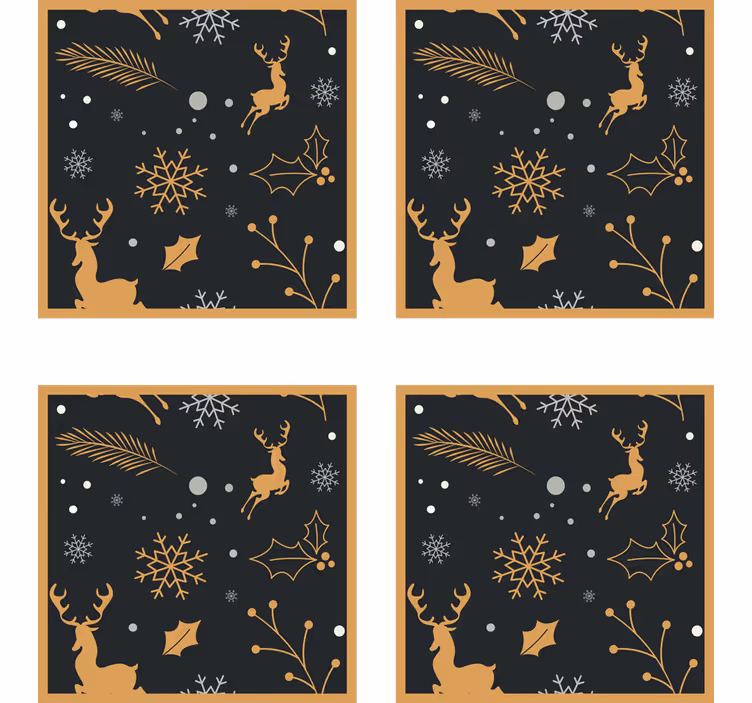 Bases para copos de natal rena dourada e flocos de neve - TenStickers