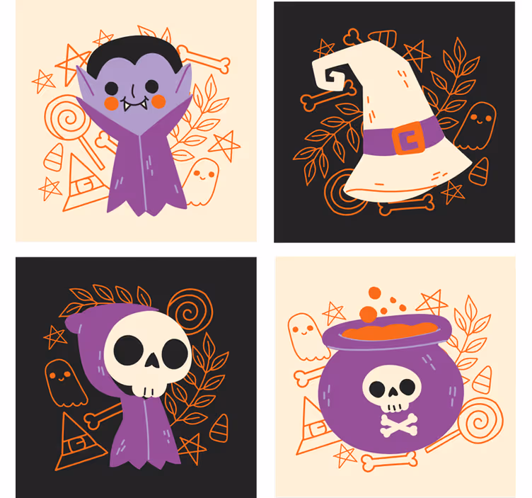 Monstros fofos do dia das bruxas bebem base para copos - TenStickers