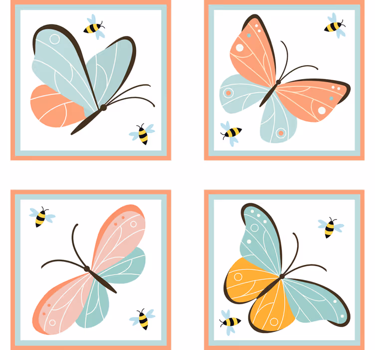 Bases para copos com motivo de borboleta colorida - TenStickers