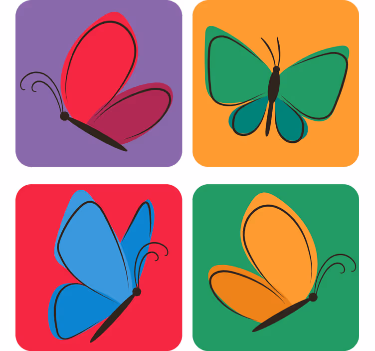 Bases para copos com padrões de borboletas coloridas - TenStickers