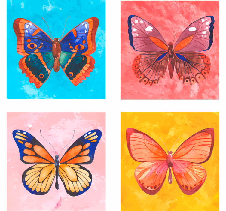 Bases para copos com ilustração de borboleta colorida - TenStickers