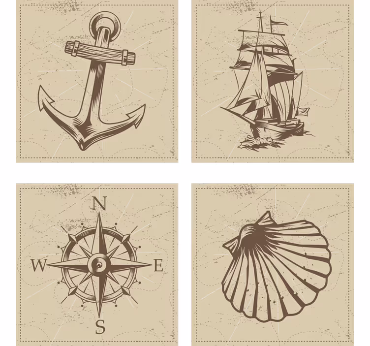Bases para copos vintage conjunto de símbolos náuticos - TenStickers