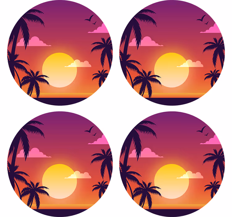 Bases para copos com estampa pôr do sol tropical - TenStickers