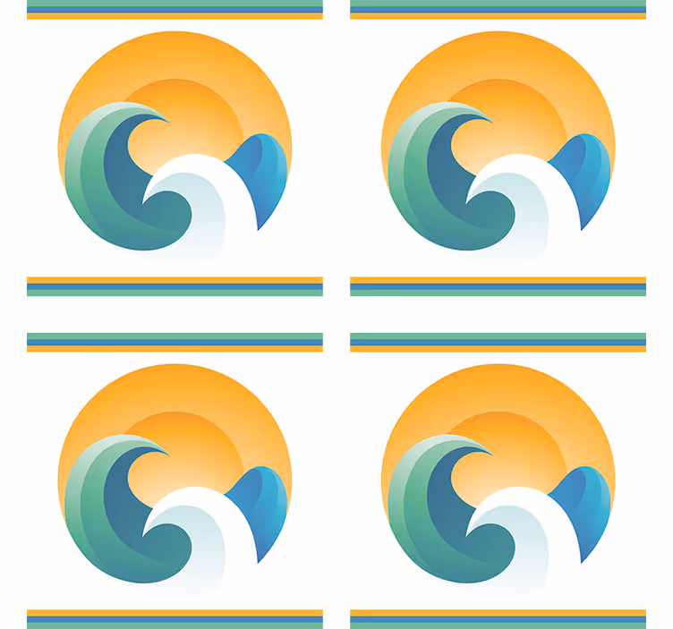 Bases para copos modernas ondas estilizadas com pôr do sol - TenStickers