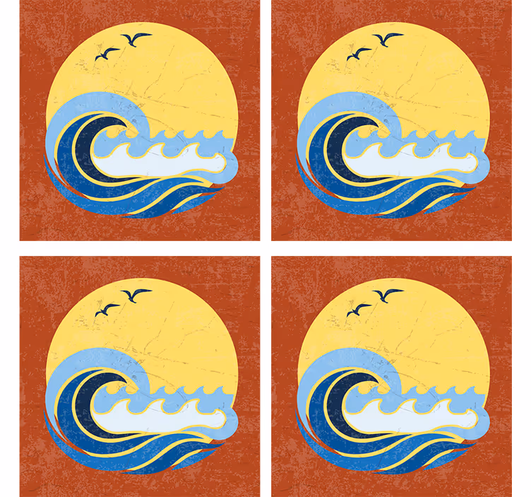 Bases para copos sol 70's Sol, praia e onda - TenStickers
