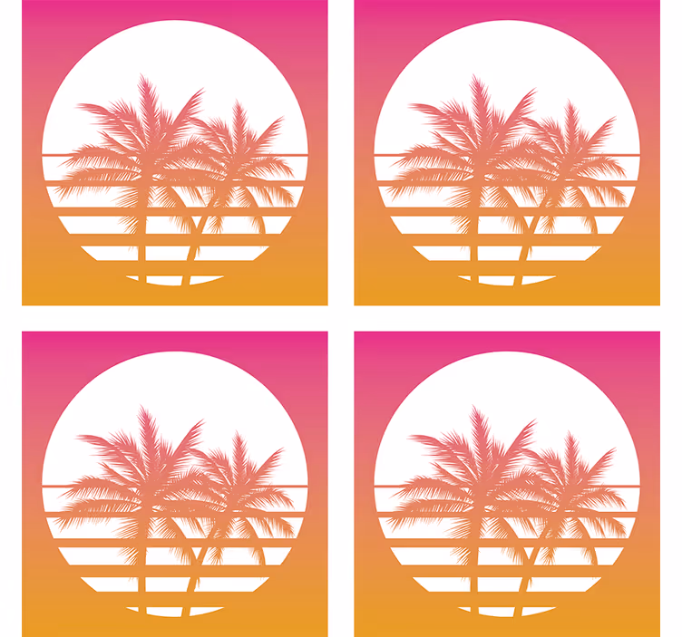 Bases para copos silhueta do pôr do sol tropical - TenStickers
